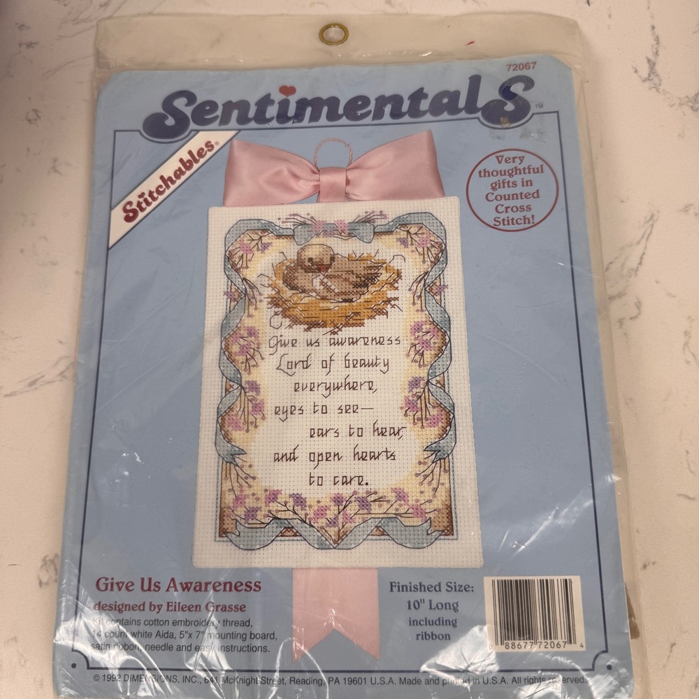 Vintage 1992 Dimensions Give Us Awareness Cross Stitch‎ Kit Eileen Grasse 72067